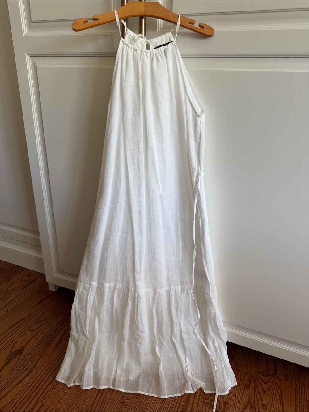 Banana Republic crisp White Ramie linen lined Halter Maxi Dress Waist XS NWOT - Picture 7 of 15